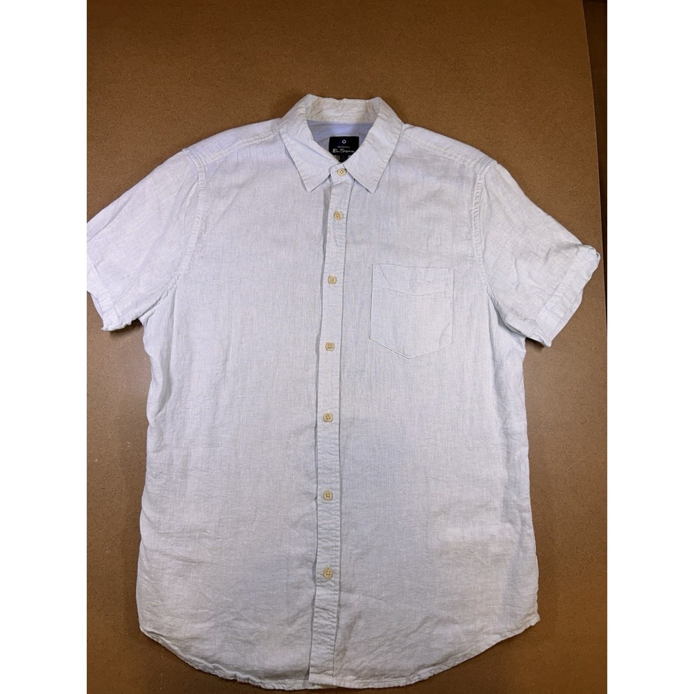 Ben Sherman The Original Short Sleeve Mens Large Light Blue Linen/Rayon Blend